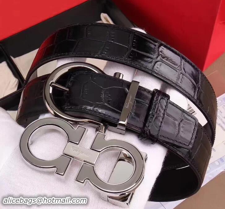 Best Price FERRAGAMO ADJUSTABLE BELT IN CROCODILE BLACK 602341