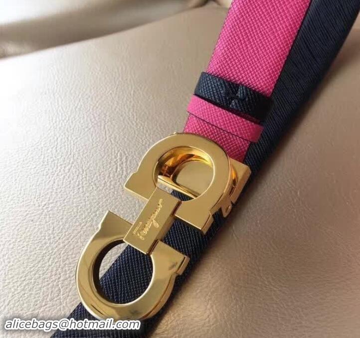 Pretty Style Ferragamo Saffiano Calf Leather Belt 25mm Width 602342 Hot Pink