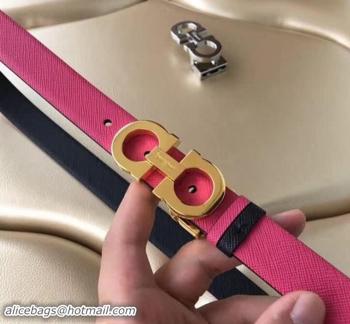 Pretty Style Ferragamo Saffiano Calf Leather Belt 25mm Width 602342 Hot Pink