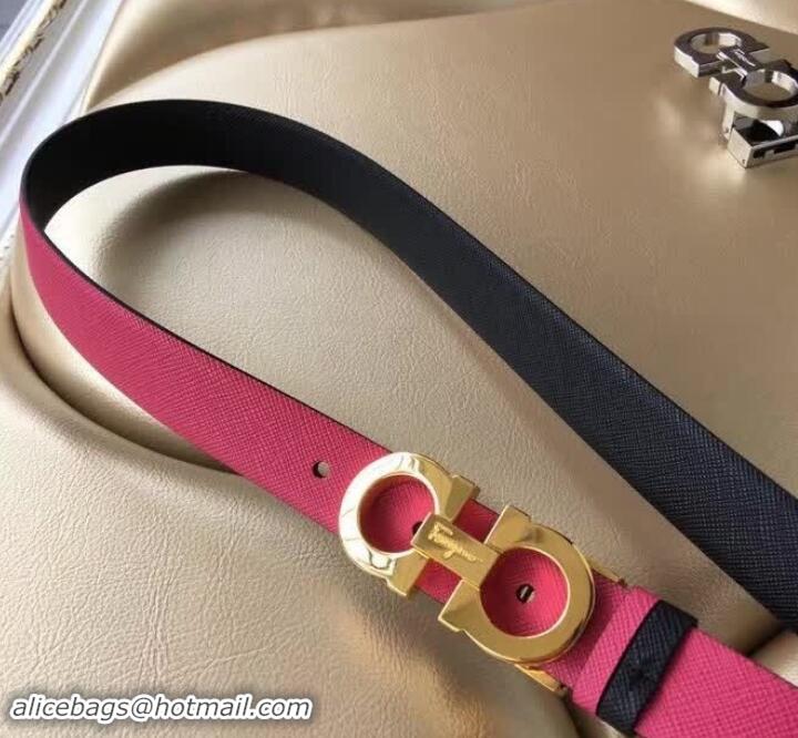 Pretty Style Ferragamo Saffiano Calf Leather Belt 25mm Width 602342 Hot Pink