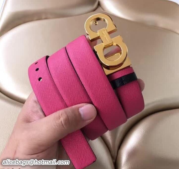 Pretty Style Ferragamo Saffiano Calf Leather Belt 25mm Width 602342 Hot Pink