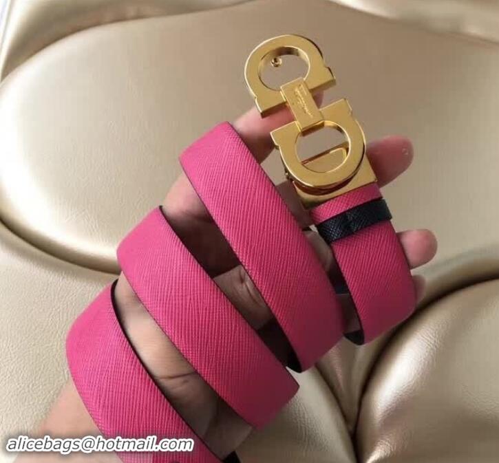 Pretty Style Ferragamo Saffiano Calf Leather Belt 25mm Width 602342 Hot Pink