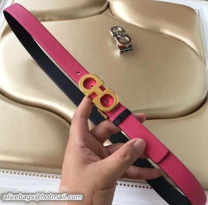 Pretty Style Ferragamo Saffiano Calf Leather Belt 25mm Width 602342 Hot Pink