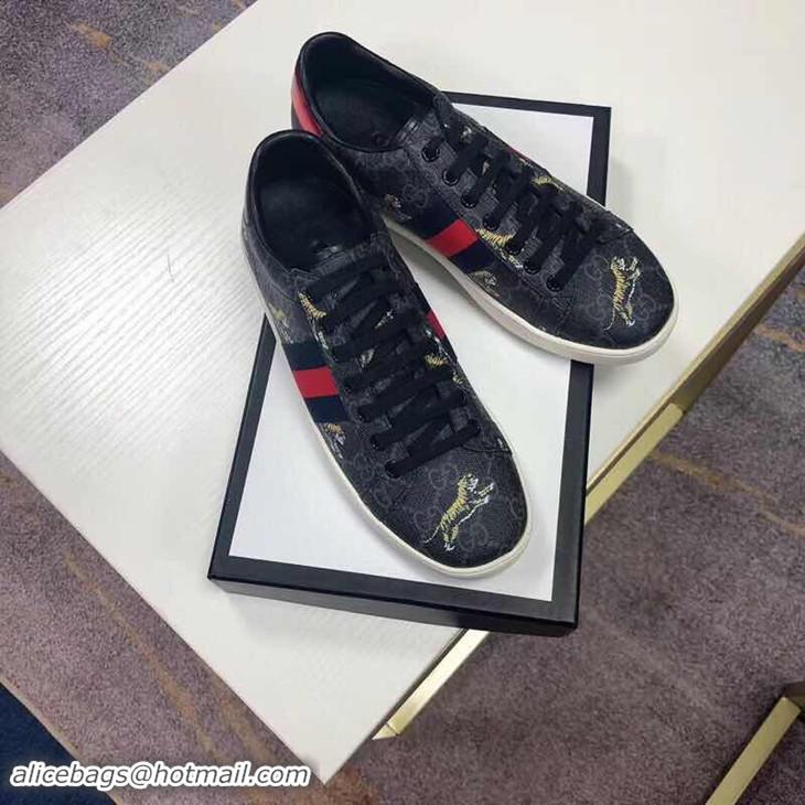 Grade Quality Gucci Ace Leather Low-Top Sneakers Web Signature G89631 Black