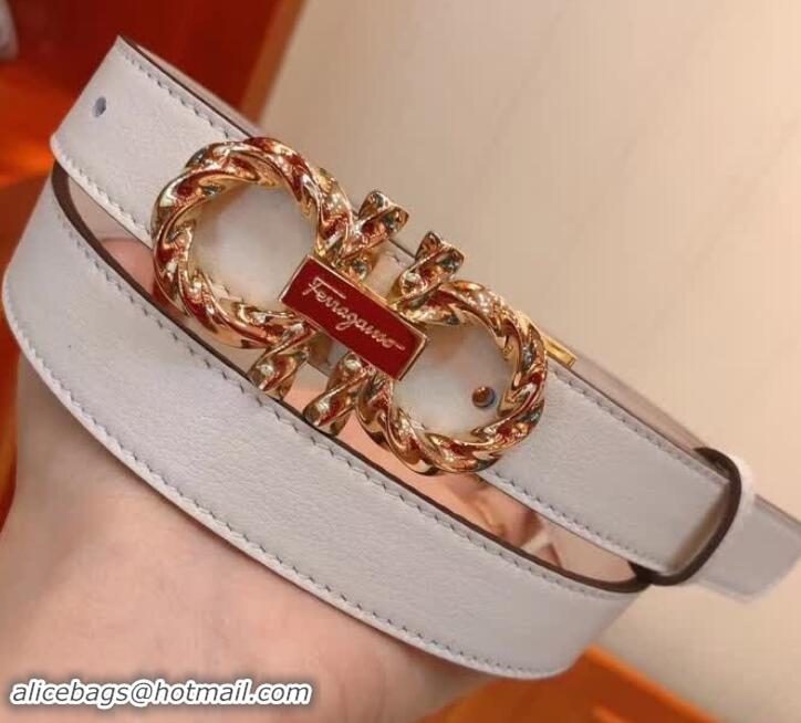 Good Quality Ferragamo Calfskin Belt 20mm Width 602343 White