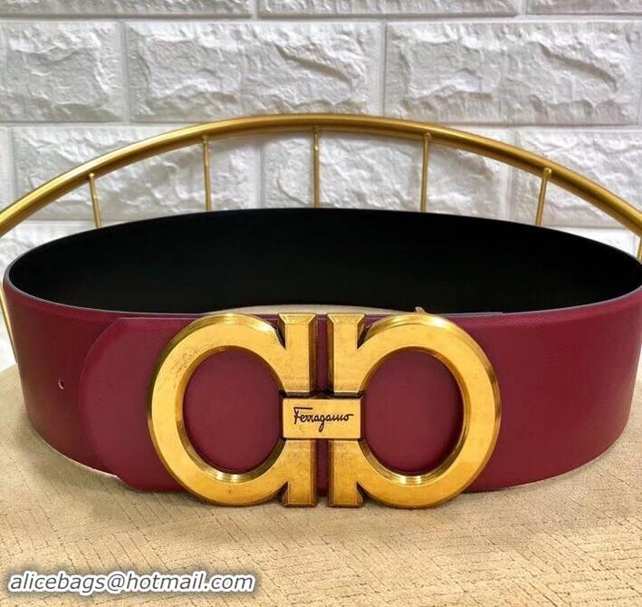 Grade Quality Ferragamo Width 7cm High Waist Gancini Belt 602344 Burgundy