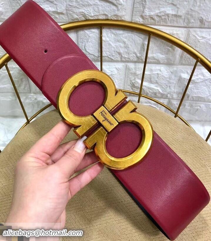 Grade Quality Ferragamo Width 7cm High Waist Gancini Belt 602344 Burgundy