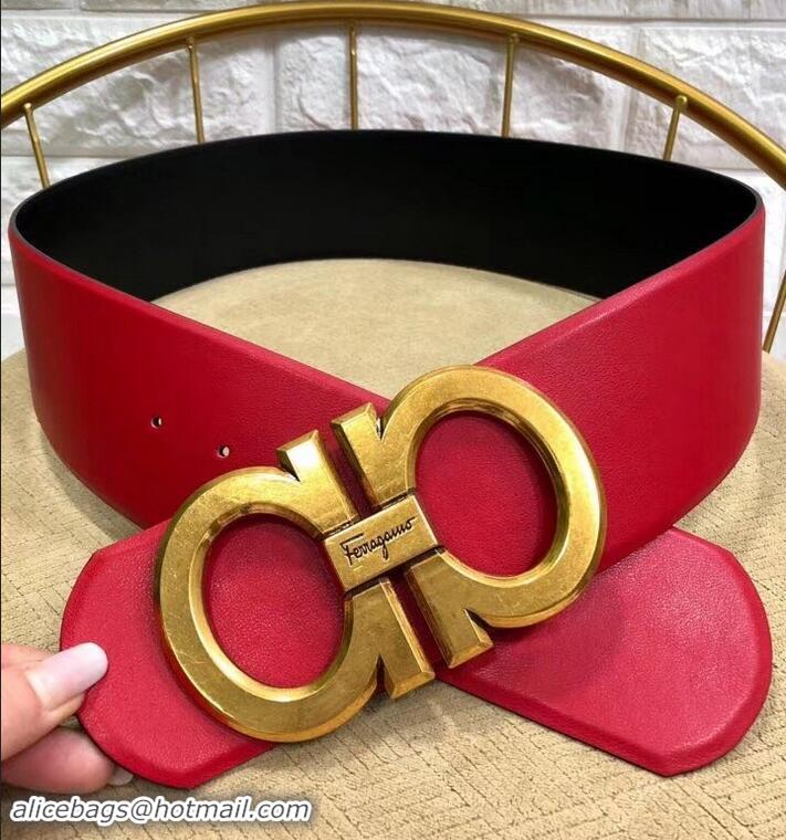 Well Crafted Ferragamo Width 7cm High Waist Gancini Belt 602344 Red