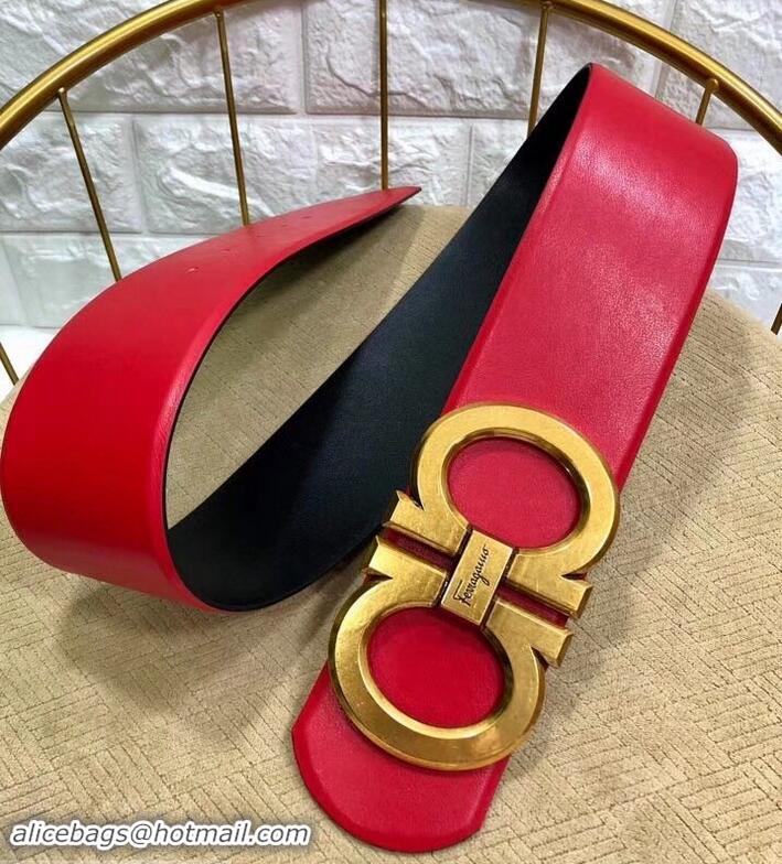 Well Crafted Ferragamo Width 7cm High Waist Gancini Belt 602344 Red