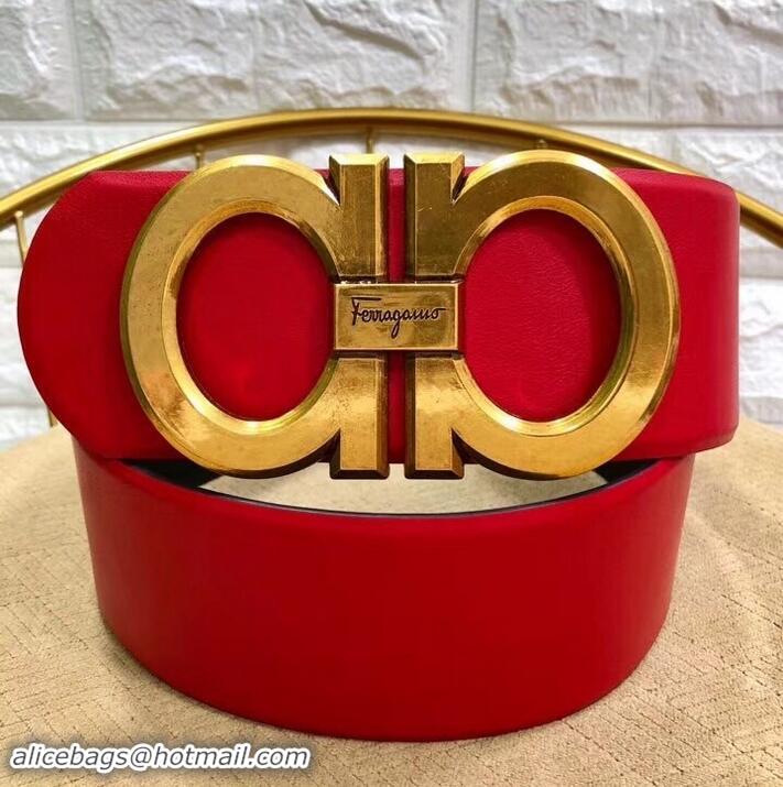 Well Crafted Ferragamo Width 7cm High Waist Gancini Belt 602344 Red