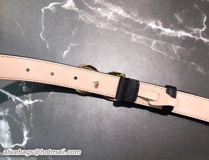 Top Grade Dolce & Gabbana Width 2.5cm Dauphine Calfskin Belt Black with Gold Crystals Logo 602346