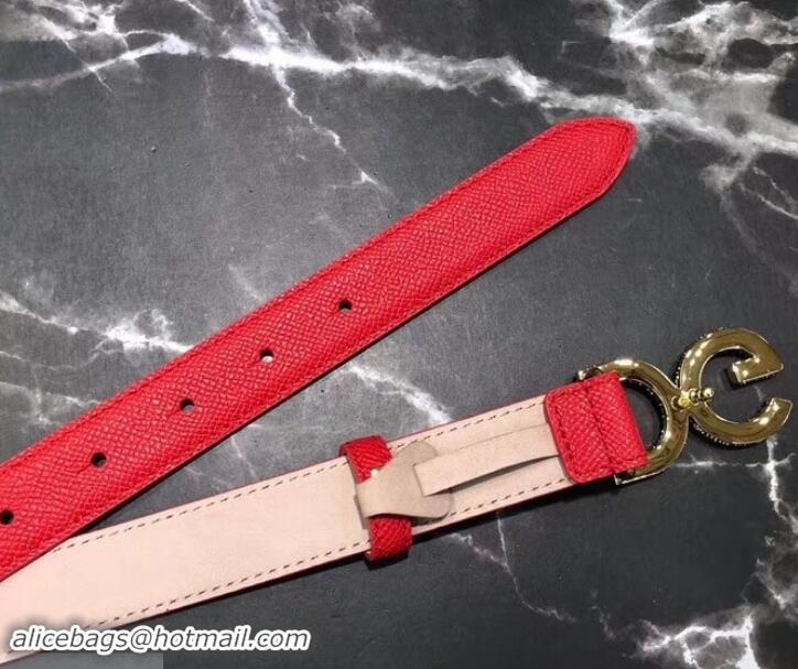 Famous Dolce & Gabbana Width 2.5cm Dauphine Calfskin Belt Red with Gold Crystals Logo 602348