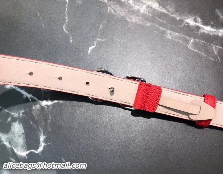 Stylish Dolce & Gabbana Width 2.5cm Dauphine Calfskin Belt Red with Silver Crystals Logo 602349