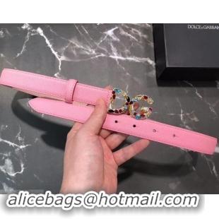 Shop Cheap Dolce & Gabbana Width 2.5cm Dauphine Calfskin Belt Pink with Gold Crystals Logo 602350