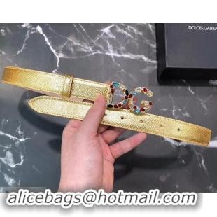 Top Design Dolce & Gabbana Width 2.5cm Dauphine Calfskin Belt Gold with Silver Crystals Logo 602353