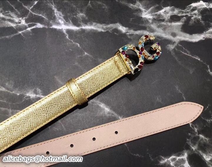 Top Design Dolce & Gabbana Width 2.5cm Dauphine Calfskin Belt Gold with Silver Crystals Logo 602353