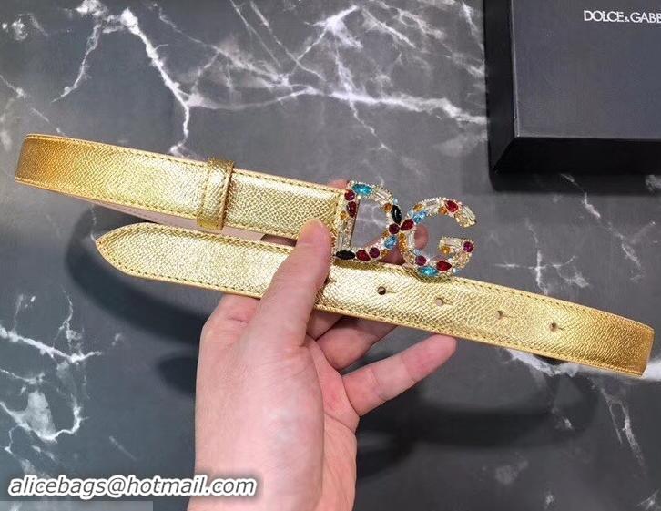 Top Design Dolce & Gabbana Width 2.5cm Dauphine Calfskin Belt Gold with Silver Crystals Logo 602353