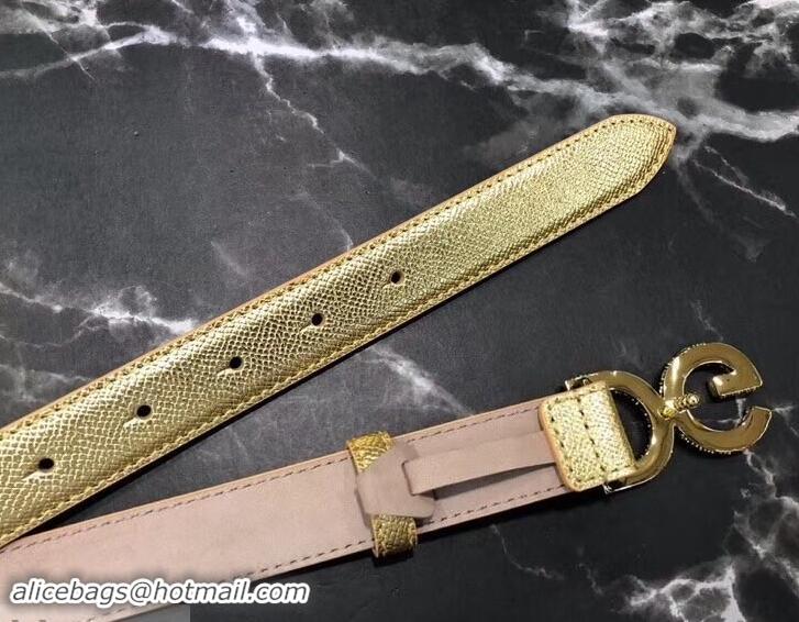 Top Design Dolce & Gabbana Width 2.5cm Dauphine Calfskin Belt Gold with Silver Crystals Logo 602353