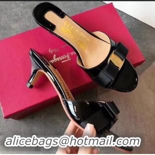 Best Wholesale Ferragamo Heel 6cm Vara Bow Slide Sandals F94901 Black 2019