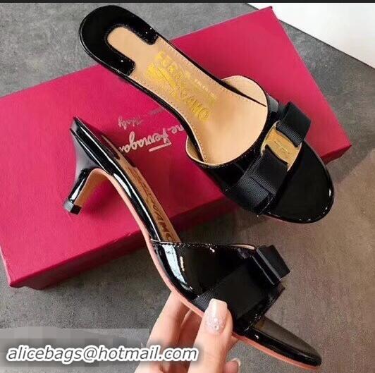 Best Wholesale Ferragamo Heel 6cm Vara Bow Slide Sandals F94901 Black 2019