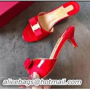 Spot Bulk Ferragamo Heel 6cm Vara Bow Slide Sandals F94901 Red 2019