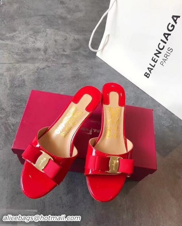 Spot Bulk Ferragamo Heel 6cm Vara Bow Slide Sandals F94901 Red 2019