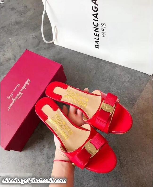 Spot Bulk Ferragamo Heel 6cm Vara Bow Slide Sandals F94901 Red 2019