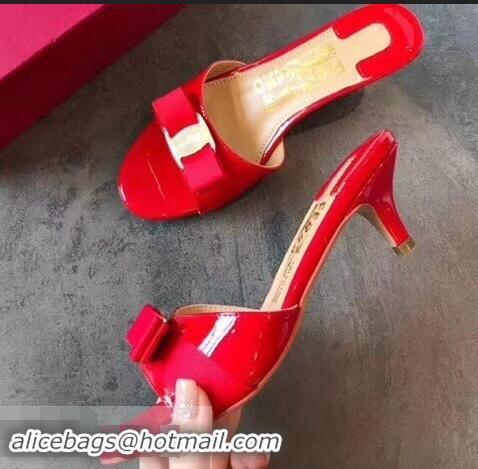 Spot Bulk Ferragamo Heel 6cm Vara Bow Slide Sandals F94901 Red 2019