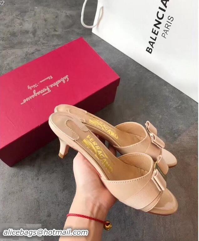 Fake Design Ferragamo Heel 6cm Vara Bow Slide Sandals F94901 Nude 2019