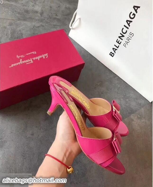 Imitation Bulk Ferragamo Heel 6cm Vara Bow Slide Sandals F94901 Fuchsia 2019