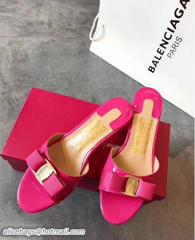 Imitation Bulk Ferragamo Heel 6cm Vara Bow Slide Sandals F94901 Fuchsia 2019