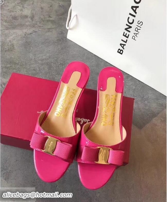 Imitation Bulk Ferragamo Heel 6cm Vara Bow Slide Sandals F94901 Fuchsia 2019