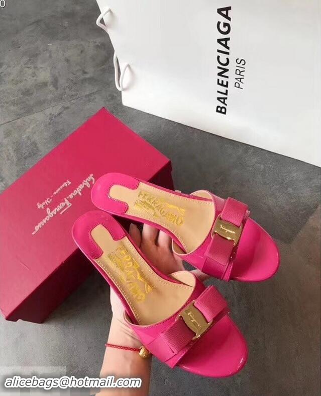 Imitation Bulk Ferragamo Heel 6cm Vara Bow Slide Sandals F94901 Fuchsia 2019