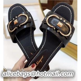 Luxury Cheapest Ferragamo Stud Gancini Slide Sandals F94905 Black 2019