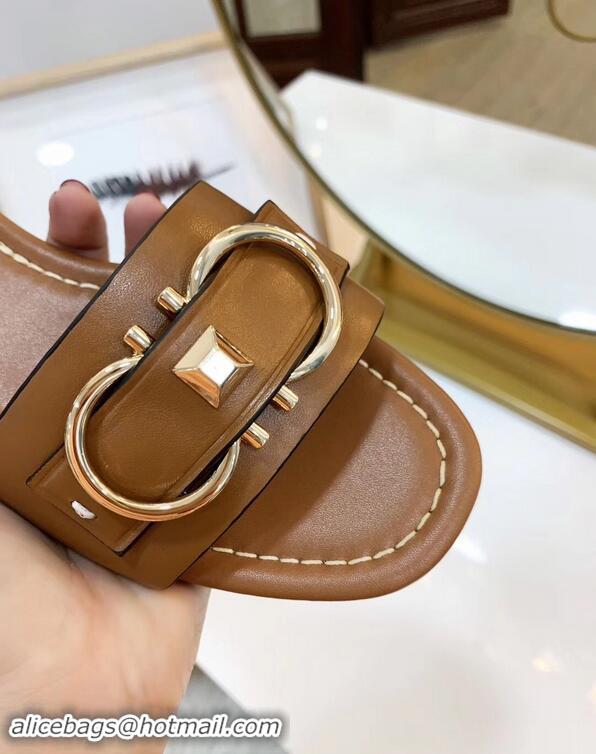 Discount Ferragamo Stud Gancini Slide Sandals F94905 Brown 2019