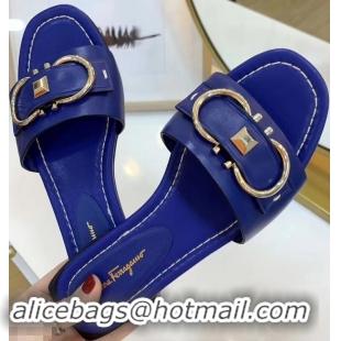 Luxury Faux Ferragamo Stud Gancini Slide Sandals F94905 Blue 2019