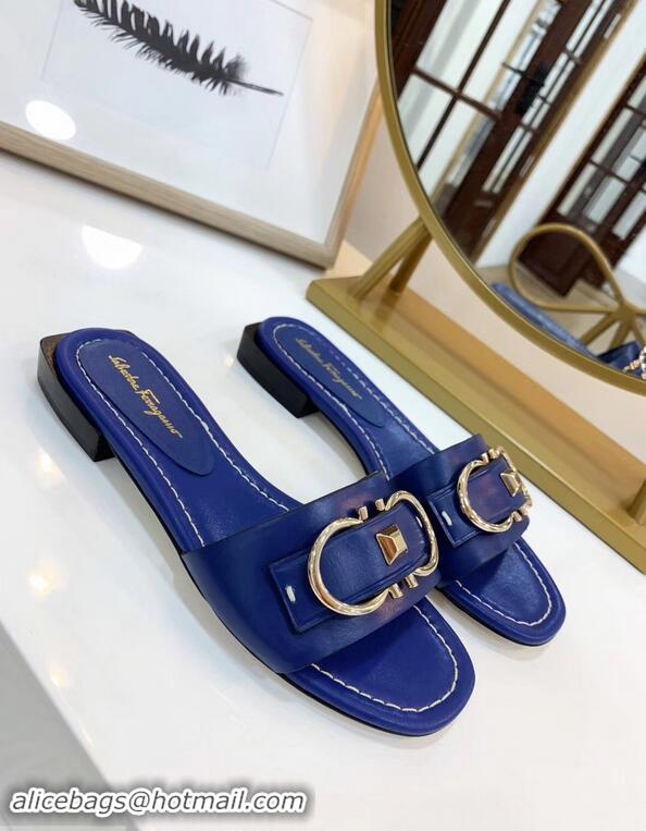 Luxury Faux Ferragamo Stud Gancini Slide Sandals F94905 Blue 2019