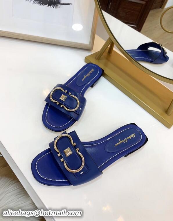 Luxury Faux Ferragamo Stud Gancini Slide Sandals F94905 Blue 2019