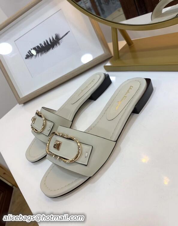 New Style Cheap Ferragamo Stud Gancini Slide Sandals F94905 Creamy 2019