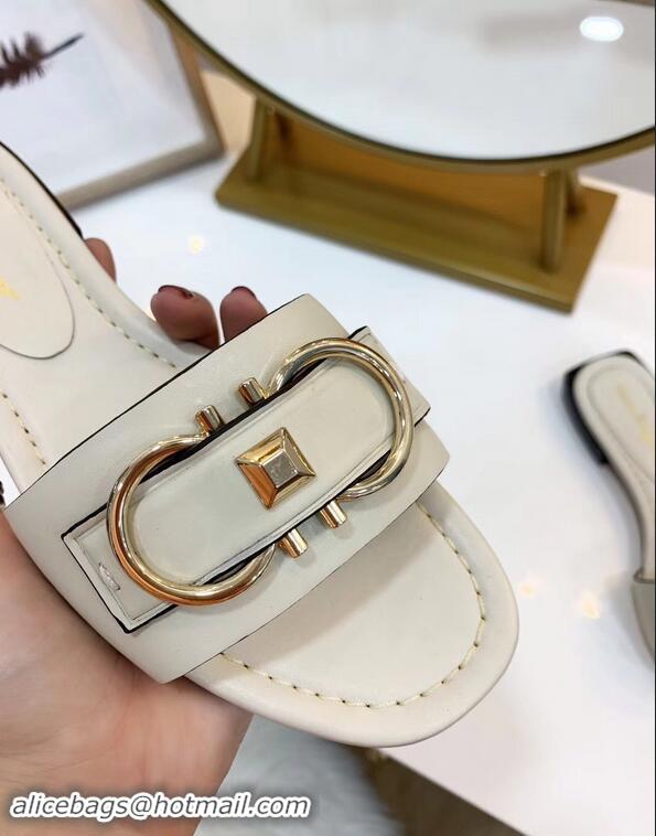 New Style Cheap Ferragamo Stud Gancini Slide Sandals F94905 Creamy 2019