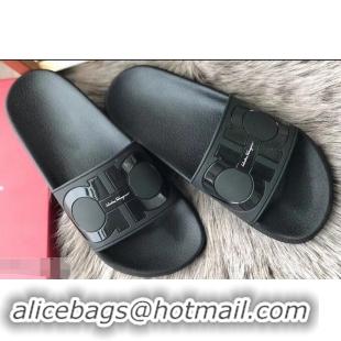 Buy Cheap Ferragamo PVC Gancini Slide Sandals F94902 Black 2019