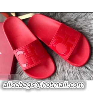 Buy Imitation Ferragamo PVC Gancini Slide Sandals F94902 Red 2019