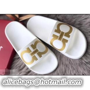 High Quality Ferragamo PVC Gancini Slide Sandals F942904 White/Gold 2019