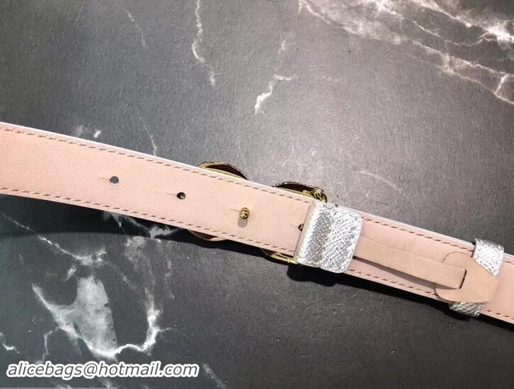 Classic Dolce & Gabbana Width 2.5cm Dauphine Calfskin Belt Silver with Gold Logo 602354