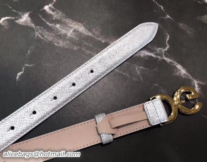 Classic Dolce & Gabbana Width 2.5cm Dauphine Calfskin Belt Silver with Gold Logo 602354