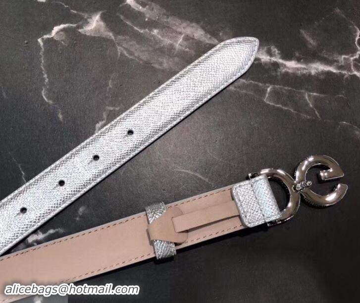 Crafted Dolce & Gabbana Width 2.5cm Dauphine Calfskin Belt Silver with Silver Logo 602355