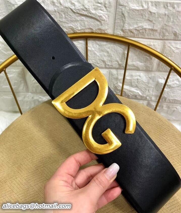 Best Price Dolce & Gabbana Width 7cm Belt Black with Gold Logo 602356