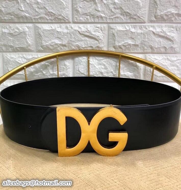 Best Price Dolce & Gabbana Width 7cm Belt Black with Gold Logo 602356