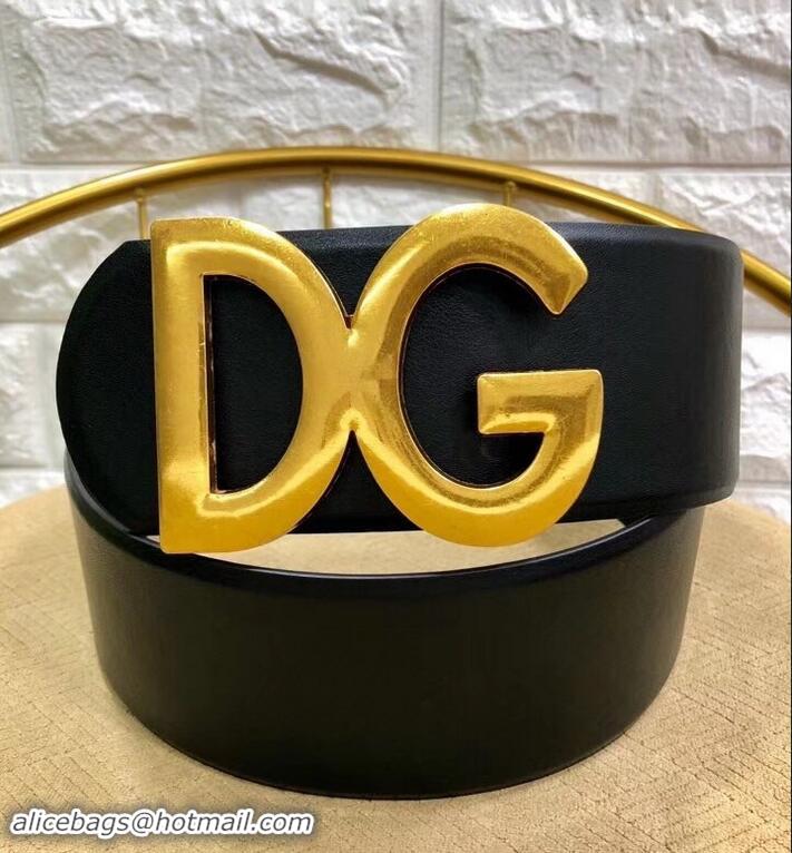 Best Price Dolce & Gabbana Width 7cm Belt Black with Gold Logo 602356