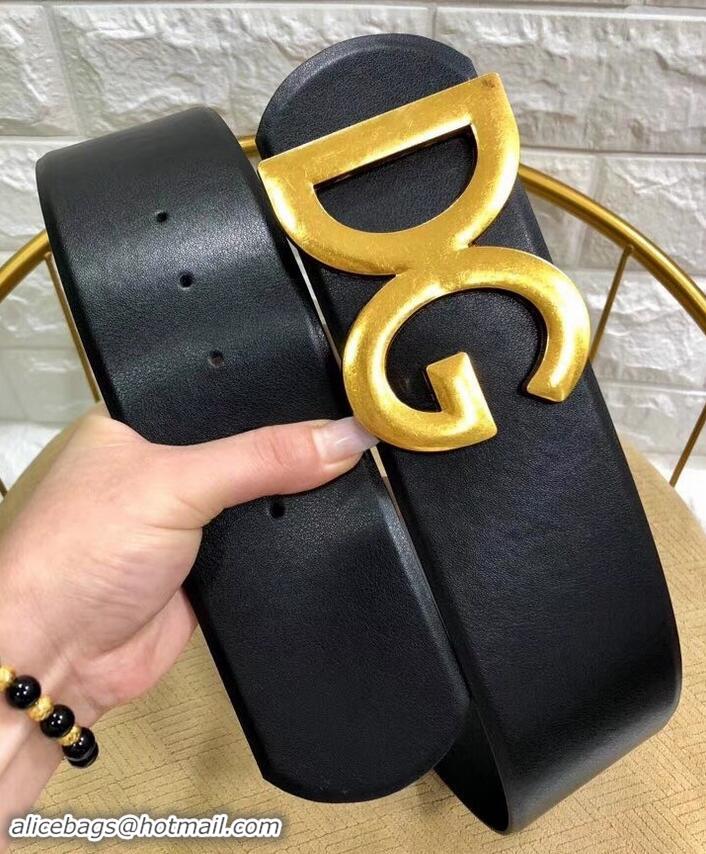 Best Price Dolce & Gabbana Width 7cm Belt Black with Gold Logo 602356